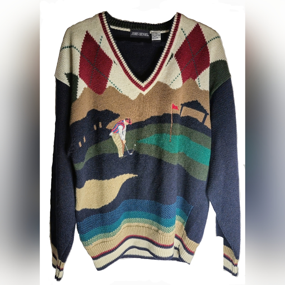 Golf Knitted Sweater John Henry Large Vintage